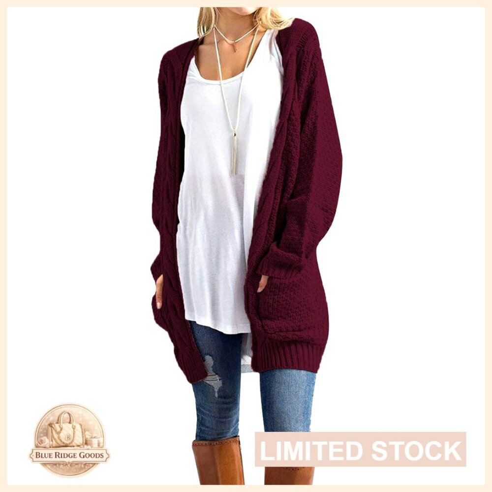 Open Front Long Sleeve Boho Boyfriend Knit Chunky Cardigan Sweater